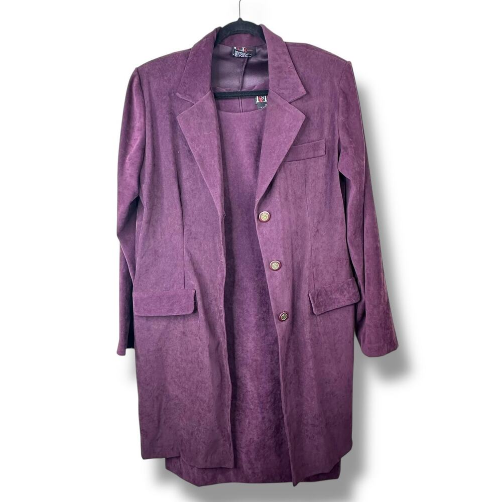 Vintage R&K Originals VTG Plum Purple Velour Button Blazer Jacket Midi Dress Set
